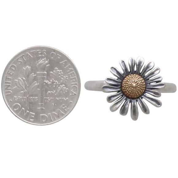 Artisan Sterling Silver Daisy Ring Bronze Center - Picture 3 of 4